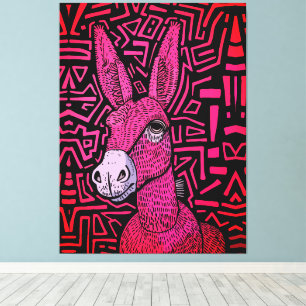Neon Stam Ezel – Krachtige en Psychedelische Wandk Canvas Afdruk