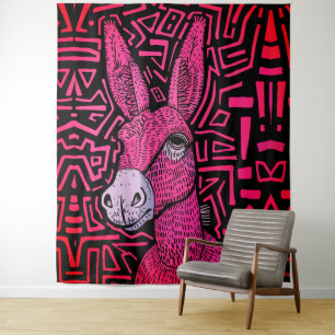 Neon Stam Ezel – Krachtige en Psychedelische Wandk Wandkleed