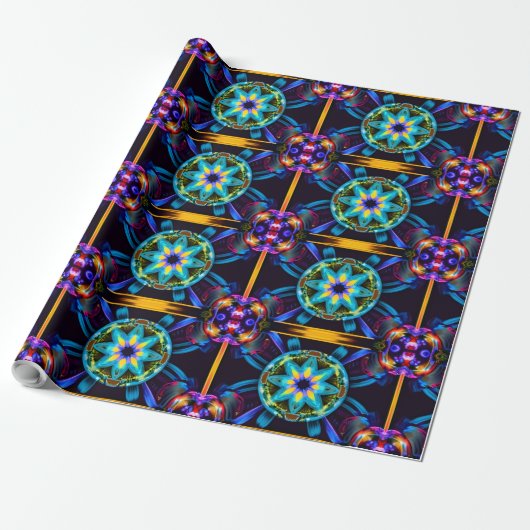 Neon Starburst-caleidoscoop Cadeaupapier (Uitgerold)