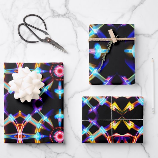 Neon Starburst-caleidoscoop Inpakpapier Vel (Voorkant)