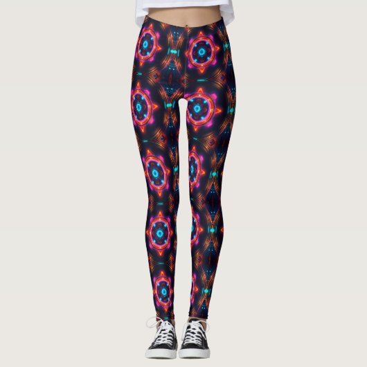 Neon Starburst-caleidoscoop Leggings (Voorkant)