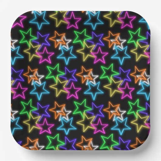 Neon Stars op zwart Papieren Bordje (Voorkant)