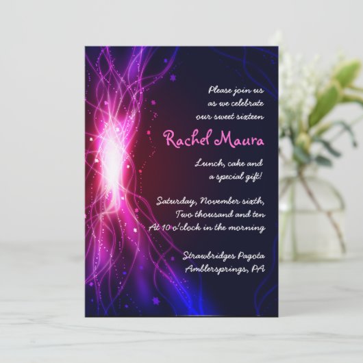 Neon Stars Sweet 16 Zestien uitnodiging (Staand voorkant)