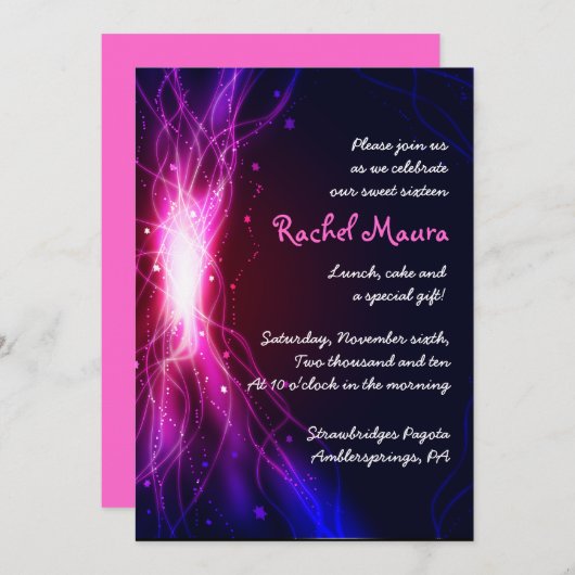 Neon Stars Sweet 16 Zestien uitnodiging (Voorkant / Achterkant)