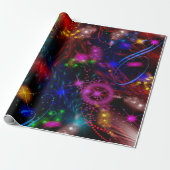 Neon Stars Swirls Paint Splatter Abstract Cadeaupapier (Uitgerold)