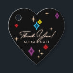Neon Stars Vegas Bruiloft Dank u Bedankjes Labels<br><div class="desc">Glitzy en leuk midden eeuw moderne atomaire stijl neon sterren schitteren tegen een zwarte achtergrond. Deze gunsttags zullen direct thuis zijn op een casino-themafeest of een echte Las Vegas bruiloft. Maak ze je eigen door een naam toe te voegen en je bent klaar. Rustig!</div>