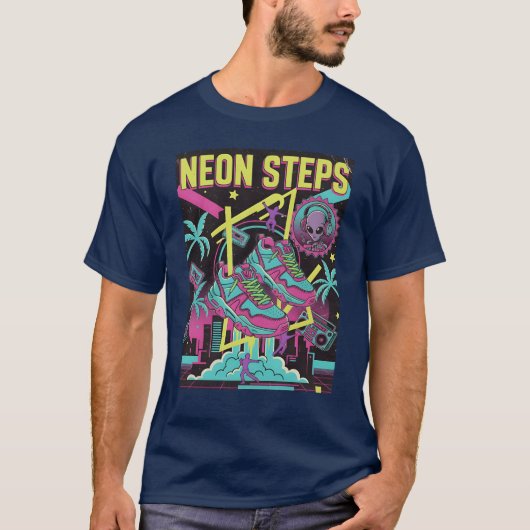 Neon Steps Retro sportieve retro T-shirt (Voorkant)