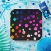 Neon Stippen op zwart Papieren Bordje (Feest)