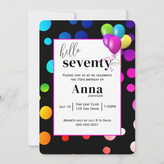 Neon stippen voor 70ste verjaardagsfeest kaart (Voorkant)