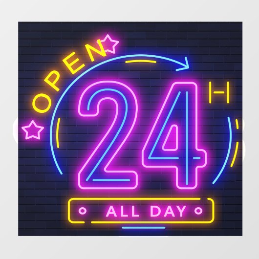 Neon Stores geopend 24 uur Venster Knippen Raamsticker (Vel)