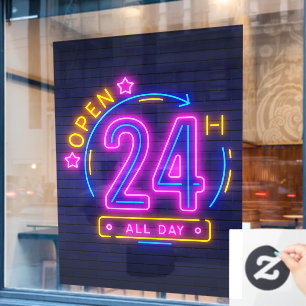 Neon Stores geopend 24 uur Venster Knippen Raamsticker