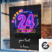 Neon Stores openen 24-uurs Cling Templet Raamsticker (Cafe Raam)