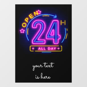 Neon Stores openen 24-uurs Cling Templet Raamsticker