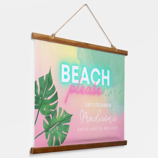 Neon Strand Alsjeblieft Afscheidsparty Welkomstbor Hangend Wandkleed (Gebogen)