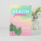 Neon Strand Please Bewaar Datum Bruidsfeest Borrel Kaart (Staand voorkant)