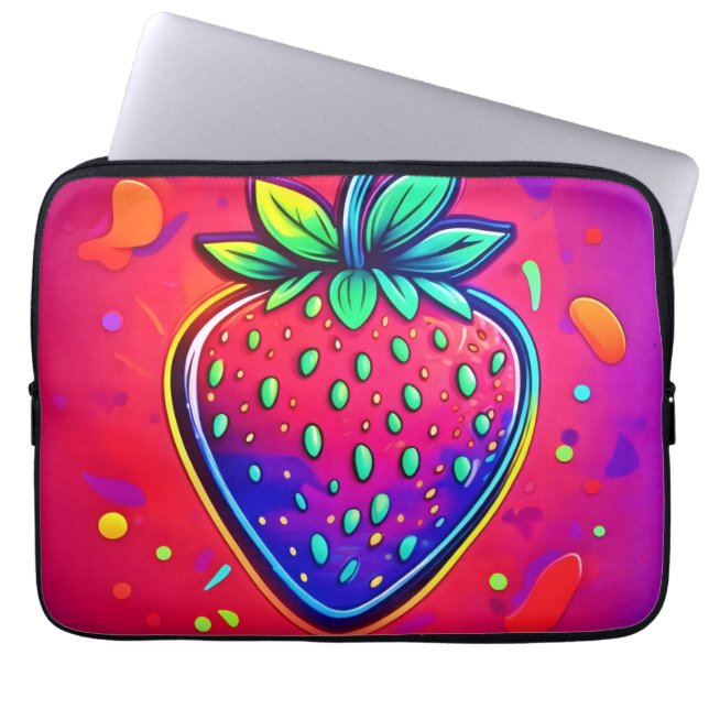 Neon Strawberry Pop Laptop Sleeve (Voorkant)