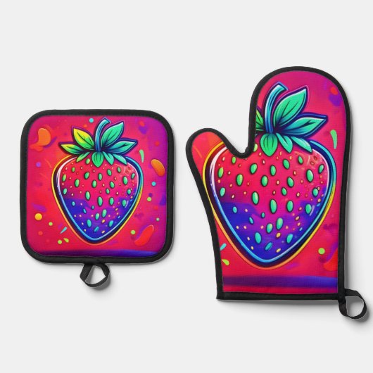 Neon Strawberry Pop Ovenwant & Pannenlap Set (Voorkant)