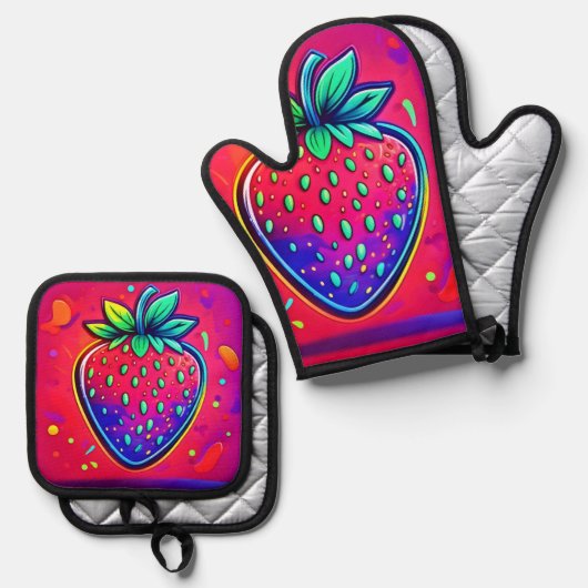 Neon Strawberry Pop Ovenwant & Pannenlap Set (Voorkant / Achterkant)