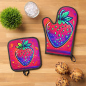 Neon Strawberry Pop Ovenwant & Pannenlap Set (Top down)