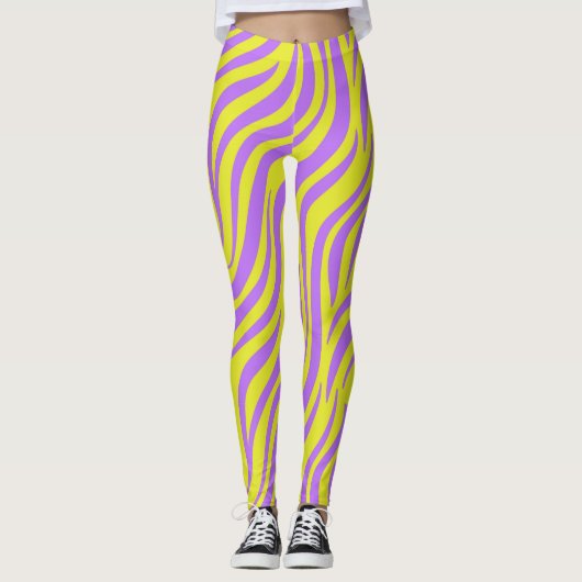 Neon streepprint leggings met golvende lijnen (Voorkant)