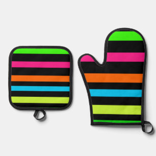 Neon strepen ovenwant & pannenlap set