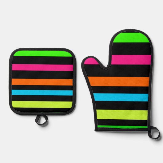 Neon strepen ovenwant & pannenlap set (Voorkant)