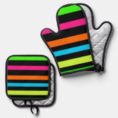 Neon strepen ovenwant & pannenlap set (Voorkant / Achterkant)