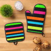 Neon strepen ovenwant & pannenlap set (Top down)