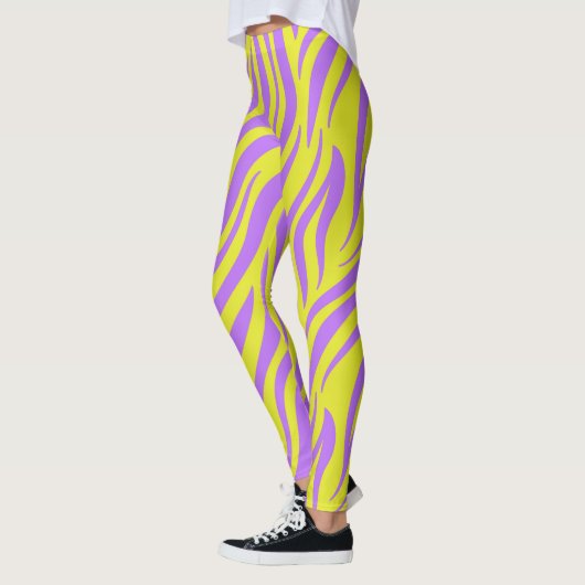 Neon Stripe Print Leggings met Wavy Lines (Links)
