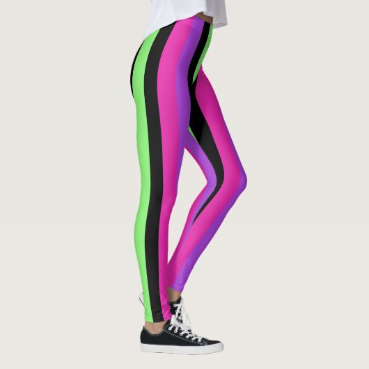 Neon Striped roze, Paars, groen en zwart Leggings (Rechts)