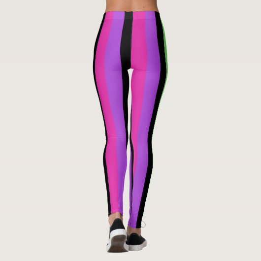 Neon Striped roze, Paars, groen en zwart Leggings (Achterkant)