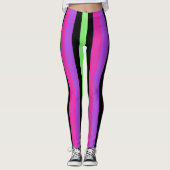 Neon Striped roze, Paars, groen en zwart Leggings (Voorkant)