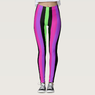 Neon Striped roze, Paars, groen en zwart Leggings