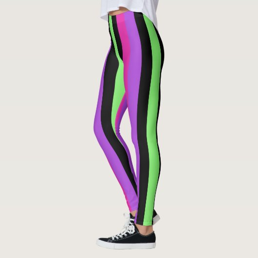 Neon Striped roze, Paars, groen en zwart Leggings (Links)