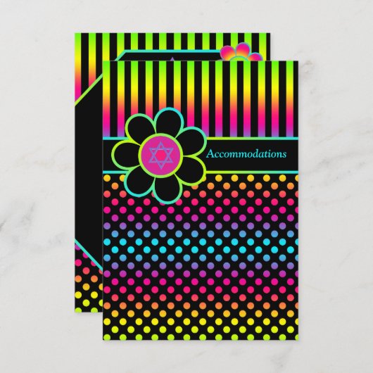 Neon Stripes Polka Dots Bat Mitzvah Enclosure Card Informatiekaartje (Voorkant / Achterkant)