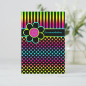 Neon Stripes Polka Dots Bat Mitzvah Enclosure Card Informatiekaartje (Staand voorkant)