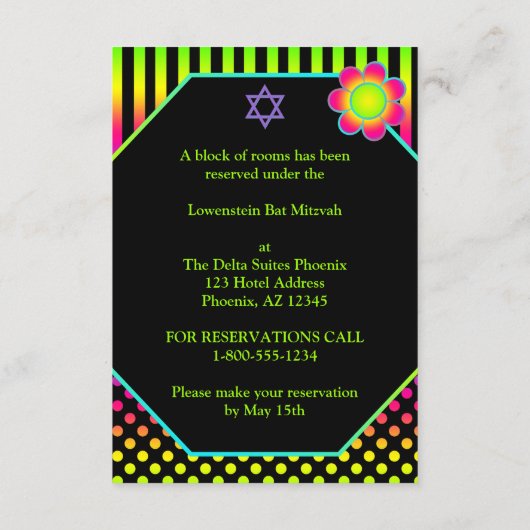Neon Stripes Polka Dots Bat Mitzvah Enclosure Card Informatiekaartje (Achterkant)