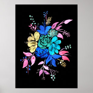 Neon Style Floral Bouquet Poster