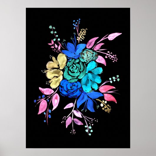 Neon Style Floral Bouquet Poster (Voorkant)