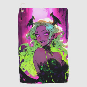 Neon Succubus Demon Anime Girl Golfhanddoek