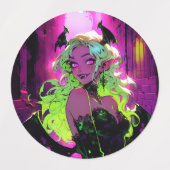Neon Succubus Demon Anime Girl Labels (Design 2)