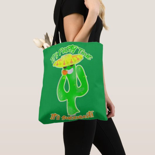 Neon Succulent Party Time Cactus Logo Tote Bag (Dichtbij)