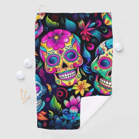 Neon Sugar Skull Golfhanddoek (Insitu)