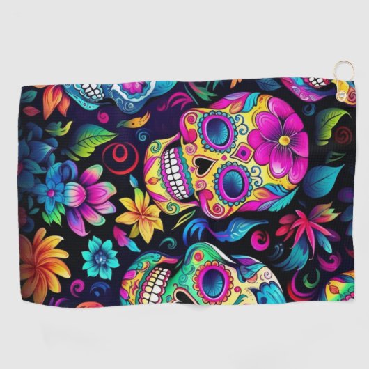 Neon Sugar Skull Golfhanddoek (Horizontaal)