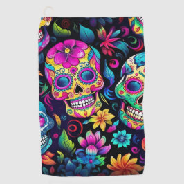 Neon Sugar Skull Golfhanddoek