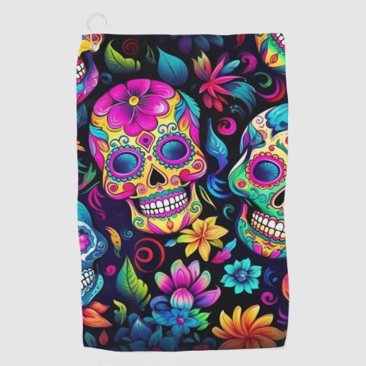Neon Sugar Skull Golfhanddoek (Voorkant)