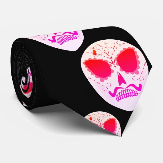 Neon Sugar Skull Pattern Halloween Black Stropdas (Opgerold)