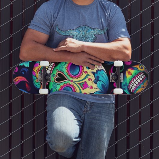 Neon Sugar Skull Persoonlijk Skateboard (Buiten 3)