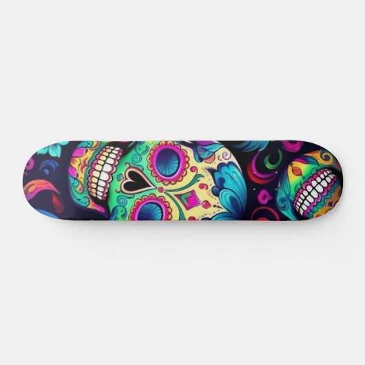 Neon Sugar Skull Persoonlijk Skateboard (Horizontaal)