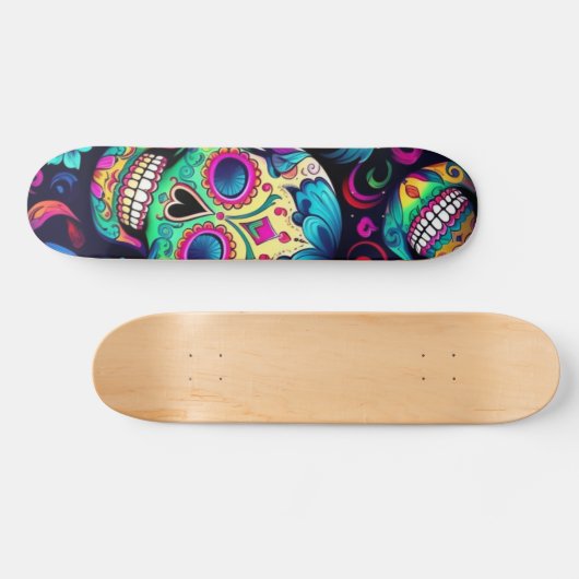 Neon Sugar Skull Persoonlijk Skateboard (Horizontaal)